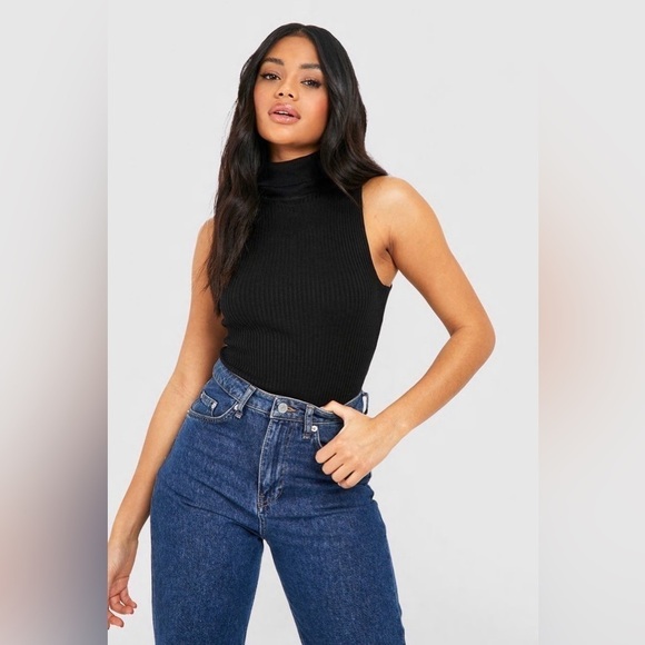NWOT Missguided Black Ribbed Mock neck Sleeveless Bodysuit sz 8 / 10 - Picture 1 of 11